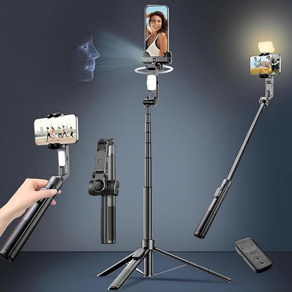 71" Tripod for iPhone with Light, Auto Face Tracking Selfie Stick Tripod, Upgrade Strong Gimbal Stabilizer 360 Rotation with Remote for Content Creator Vlog Live Streaming Video Record Tiktok YouTube