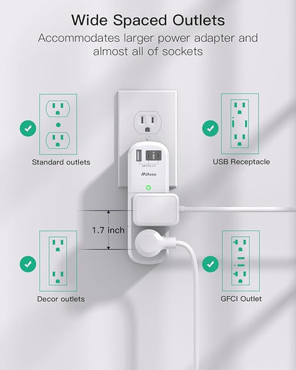 Cruise Ship Essentials - Outlet Extender with Rotating Plug, 6 AC Outlets with USB Charging Ports, Multi Plug Wall Outlet USB C Charger Hub, Non Surge Protector Non Extension Cord