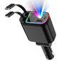 4 in 1 Retractable Car Chargers with Starlight, 66W USB C Fast Car Charger Adapter with 2 USB Ports for All iPhone 15/14/13/12/11 and for All Android (Black - RedLight)