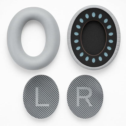 Premium Replacement Ear Pads for Bose QC2, QC15, QC25, QC35 I & II – Soft Protein Leather & Memory Foam Cushions – Enhanced Noise Isolation – Easy Installation Kit & Cleaning Cloth (Silver)