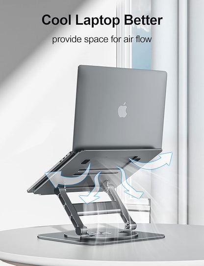 Laptop Stand, 360 Swivel Aluminum Computer Stand Ergonomic Laptop Riser Notebook Holder Compatible with 17 inch MacBook Air Pro, Dell XPS, HP, Lenovo More Laptops,Grey