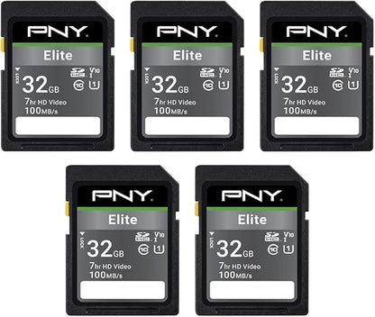 PNY 32GB & 64GB Elite Class 10 U1 V10 SDHC & SDXC Flash Memory Card Bundle - 100MB/s Read Speed
