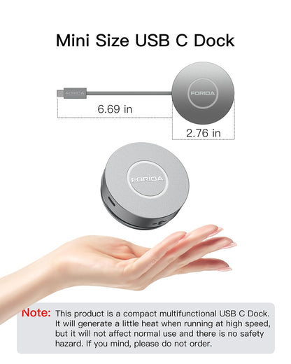 Micro USB C Docking Station Dual HDMI Monitor FORIDA USB C to USB Hub with 1 Gbps Ethernet 100W Power Delivery Micro SD Card Reader for MacBook/Dell/HP/Lenovo ThinkPad/Surface (Silver)