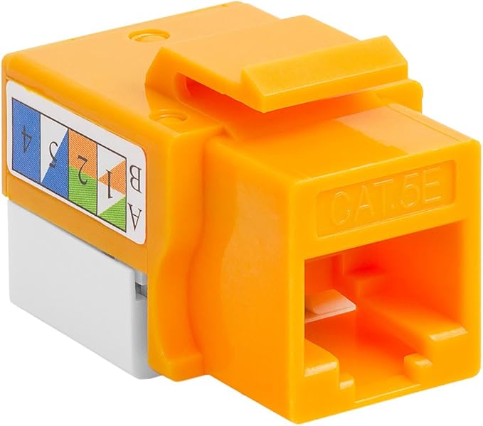 Cmple - 10 Pack Cat5e Keystone Jack Insert Punch Down RJ45 Connectors RJ45 Keystone Jack 90 Degree Female for Wall Plates, Patch Panels, Patch Cables, Ethernet Cables - Yellow