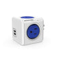 USB Wall Plug, Allocacoc PowerCube Original 4 Outlets 2 USB Ports Phone Charger Power Adapter Surge Protector Compact for Travel, Home Office Dorm Space Saving, 125V 15A 1875Watt ETL Certified Blue
