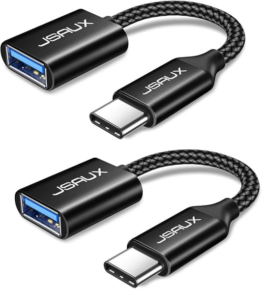 JSAUX USB C to USB 3.0 Adapter [2 Pack], USB C Male to USB Female OTG Cable Adapter Compatible with MacBook Pro/Air, iPhone 17 Pro Max/iPhone Air/16e/16/15 Series, Samsung Galaxy S25/S24/S23-Black