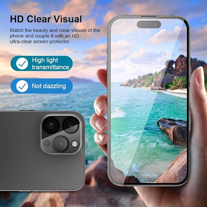 Full Edge Coverage 9H+ Glass 2 Pack+2 Camera lens cover for iPhone 16 Pro Max Screen Protector (12FT Military Grade Shatterproof) for 16 ProMax Tempered HD Clear Anti-Scratch 6.9