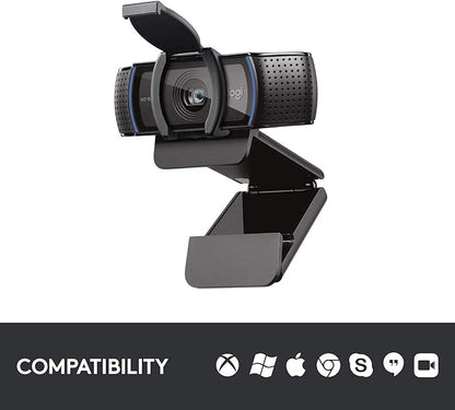 Logitech C920S HD Pro Webcam, Full HD 1080p/30fps Video Calling, Clear Stereo Audio, Light Correction, Privacy Shutter, Works with Skype, Zoom, FaceTime, Hangouts, PC/Mac/Laptop/Tablet/XBox - Black