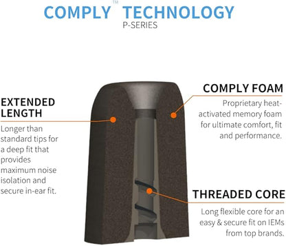 Comply P-Series | Memory Foam Replacement Ear Tips Designed for Etymotic, NuForce, ISOtunes PRO, Q-Jays, & More | Superior Noise Isolation, Ultimate Comfort, Secure Fit | Black, Medium (3 Pairs)