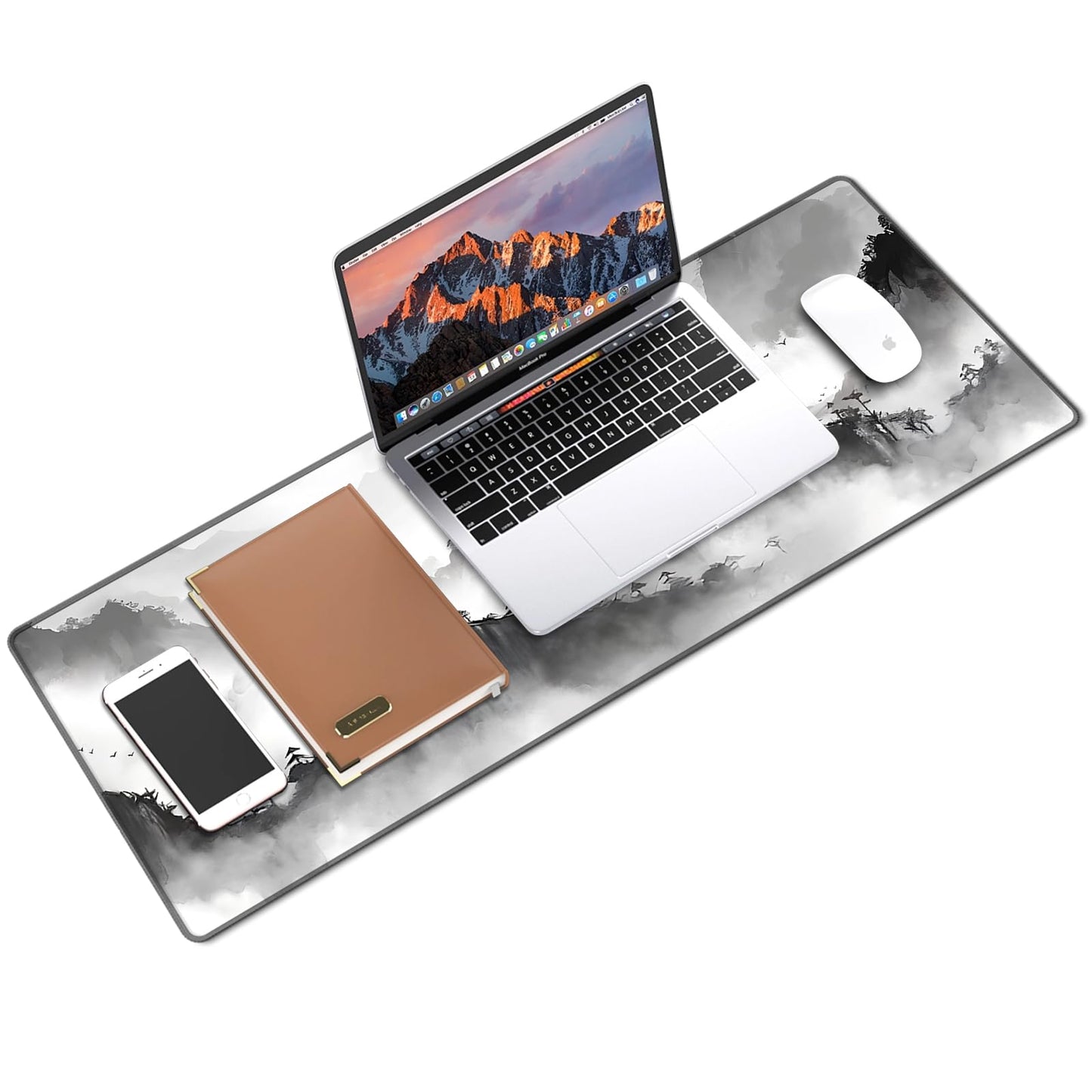 Galdas Mouse Pad for Gaming,XXL XL Large Mouse Mat Long Extended Mousepad Desk Mat Non-Slip Rubber Mice Pads Stitched Edges Thin,Black Ink Background (31.5 x 11.8 x 0.12 Inches)