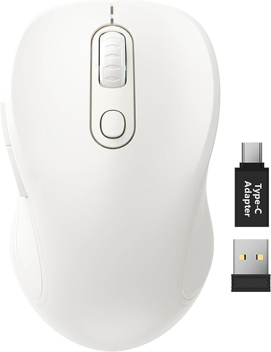 Trueque Wireless Mouse for Laptop, Ergonomic 6-Button Mouse, Pure White