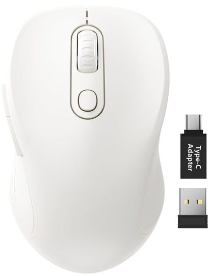 Trueque Wireless Mouse for Laptop, Ergonomic 6-Button Mouse, Pure White