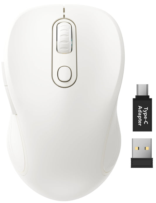 Trueque Wireless Mouse for Laptop, Ergonomic 6-Button Mouse, Pure White