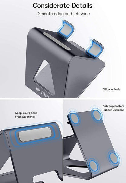 Cell Phone Stand Desk Phone Holder - Aluminum Mobile Phone Cradle Dock for iPhone 15 14 13 12 pro 11 X Xs max 8 7 6 6s Plus SE 5 Samsung All Smart Phones, Dark Gray