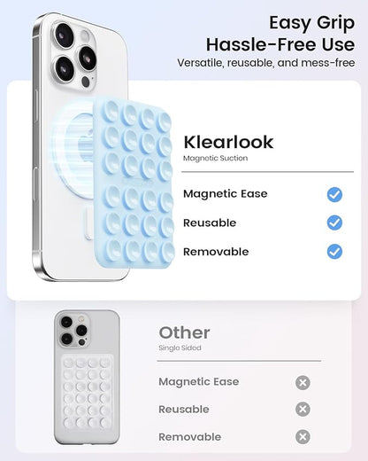 Klearlook Magnetic Suction Phone Mount for MagSafe Case, Removable Sticky Phone Grip Holder for Hands-Free Makeup/Selfie/Live Streaming/Vlog for TikTok & Instagram Influencer/Creator, Light Blue