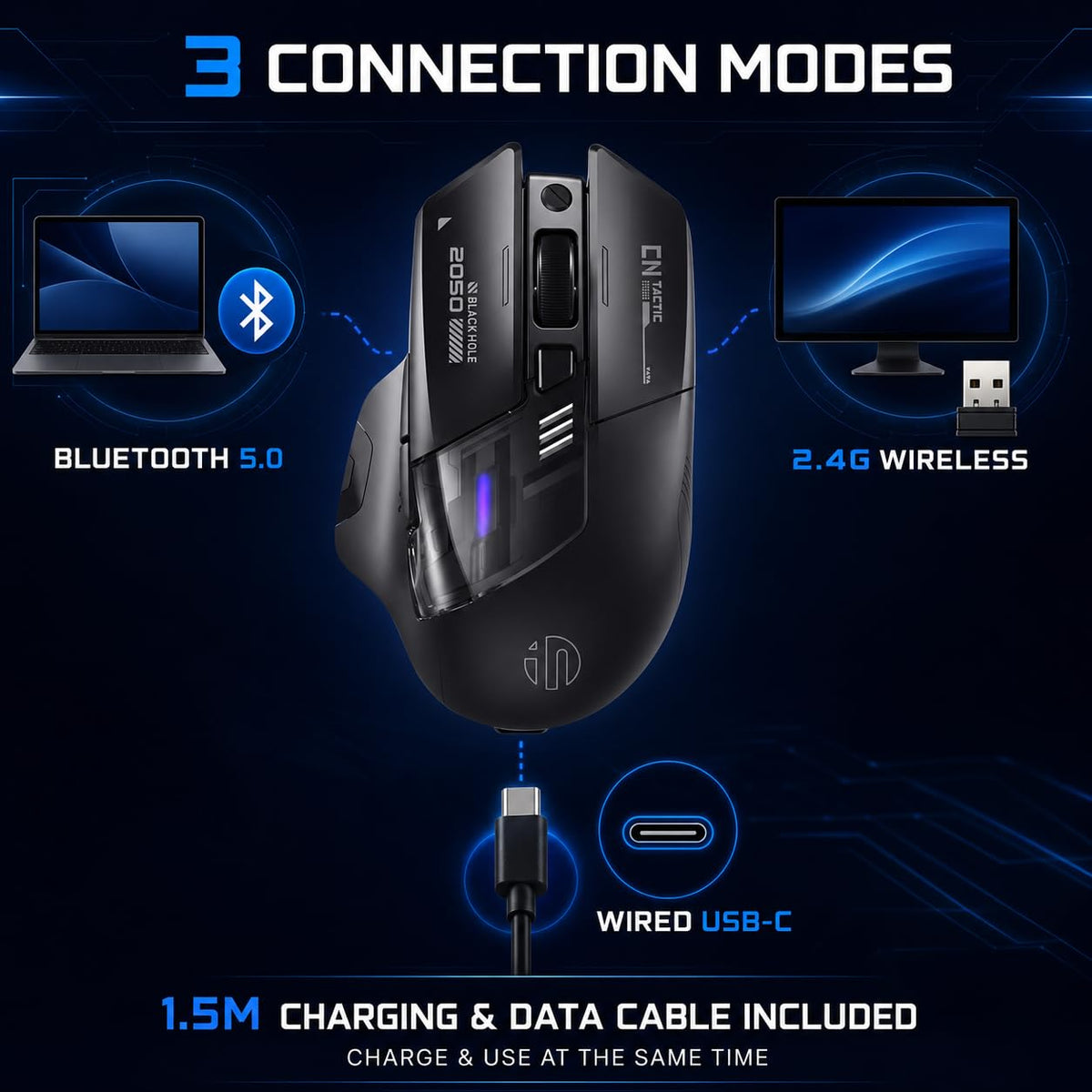 INPHIC A9 V2 Explorer Wireless Gaming Mouse, 12800 DPI Silent Mouse