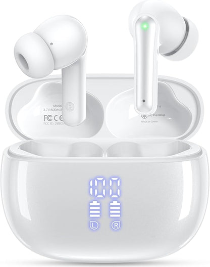 Wireless Earbuds, Bluetooth Ear Buds Headphones with LED Charging Case, Deep Bass Stereo Sound, 40 Hours Playtime, IP7, Lightweight in-Ear Earphones for iPhone Android Sports Workout