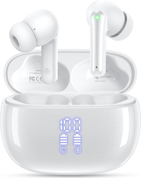 Wireless Earbuds, Bluetooth Ear Buds Headphones with LED Charging Case, Deep Bass Stereo Sound, 40 Hours Playtime, IP7, Lightweight in-Ear Earphones for iPhone Android Sports Workout