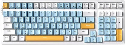 Wireless Mechanical Keyboard, Triple Mode 2.4G/USB-C/BT Gaming Keyboards 100 Keys Ice-Blue Backlit, Red Switch Keyboard | Rechargeable Mechanical Gaming Keyboards | Ice Blue/W/Y