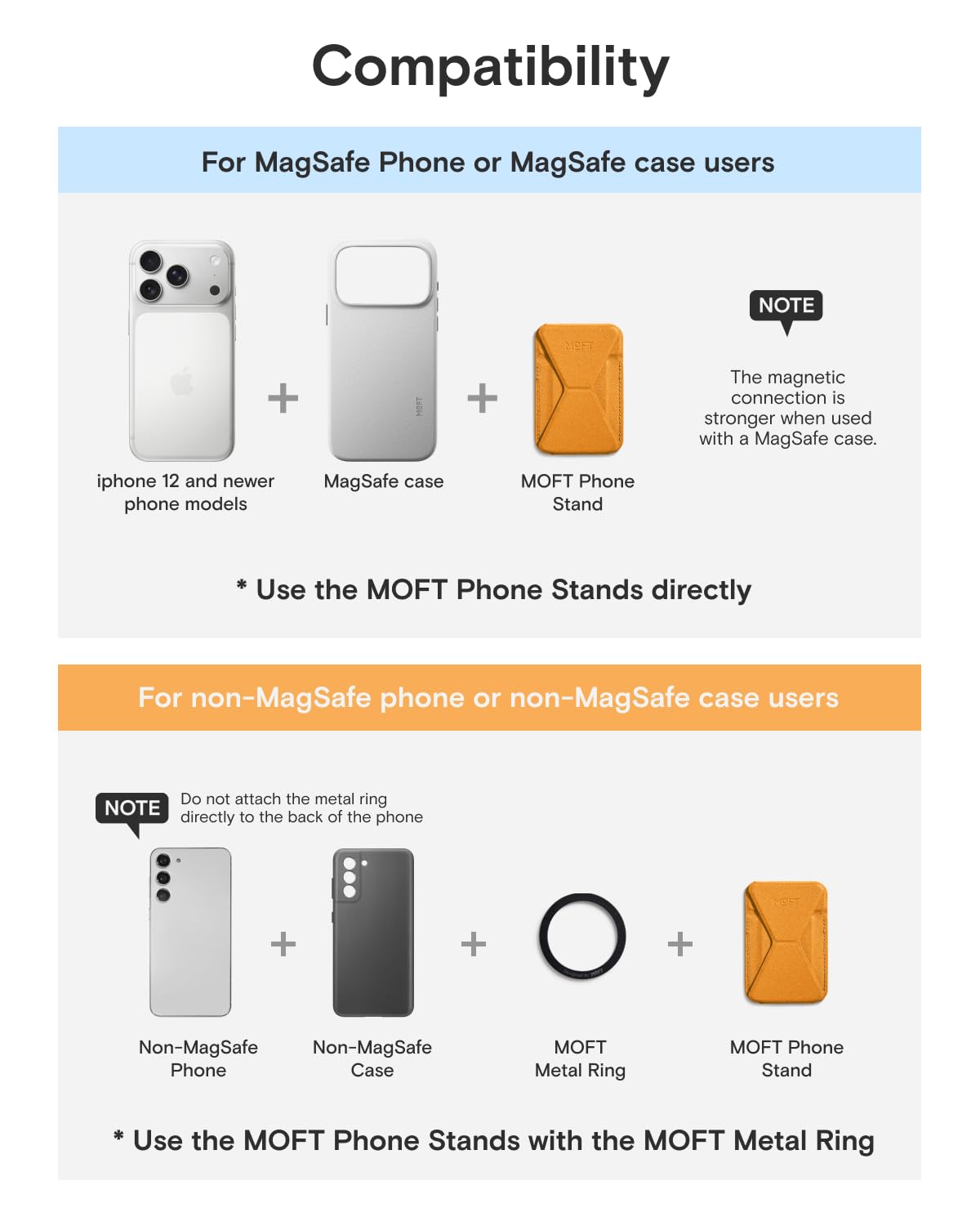 MOFT Magnetic Wallet Stand Compatible with iPhone 17/16/15/14/13/12 Series, Angle Adjustment & Magsafe Compatible MOVAS Phone Stand,Orange