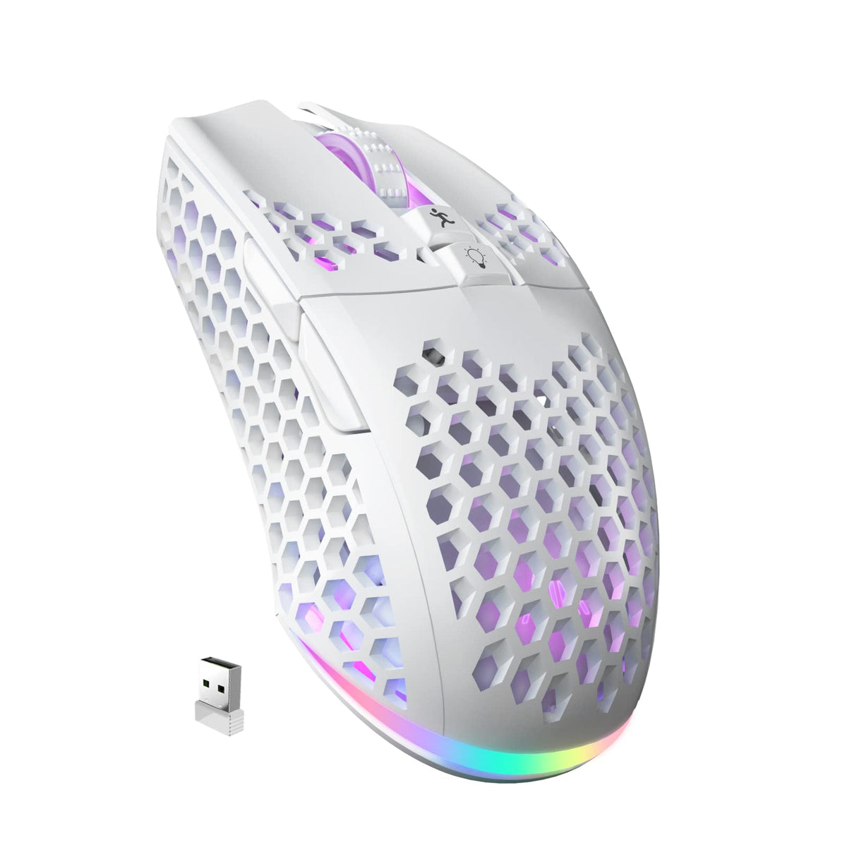 SOLAKAKA SM600 Honeycomb Shell Gaming Mouse Wireless,Tri-Modes BT/2.4G Wireless/Type-C Wired Gamer Mouse with 2 Side Buttons, Macro Programmable and RGB Light for PC/Mac/Laptop,Black
