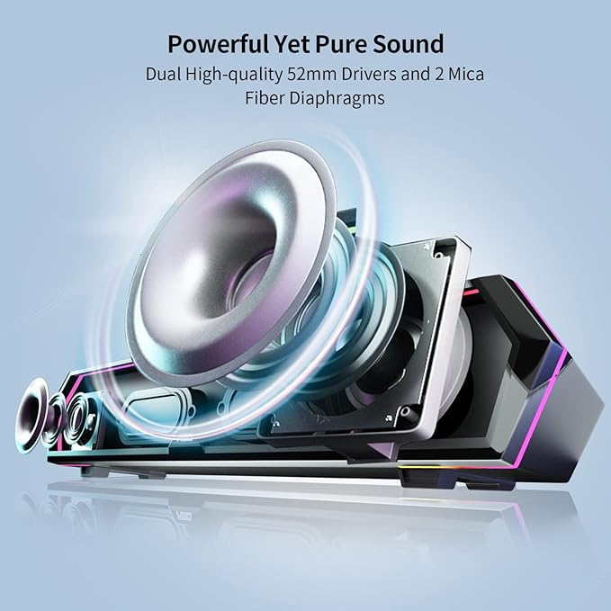 Edifier MG300 Computer Sound Bar: Loud Speakers with Deep Bass - Switch RGB Built-in Microphone for Gaming Speakers Wireless Bluetooth 5.3 & USB Adapter PC Sound Bar for Desktop