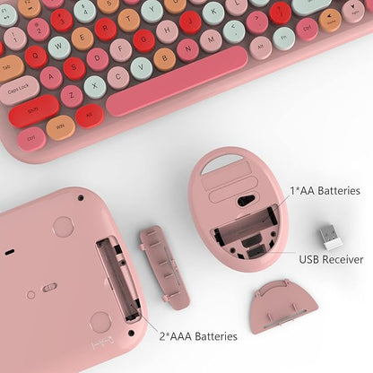 KNOWSQT Wireless Keyboard and Mouse Combo, Light Pink 100 Keys 2.4 GHz Round Keycap Typewriter Keyboards, USB Receiver Plug and Play, for Windows, PC, Laptop, Computer, Desktop