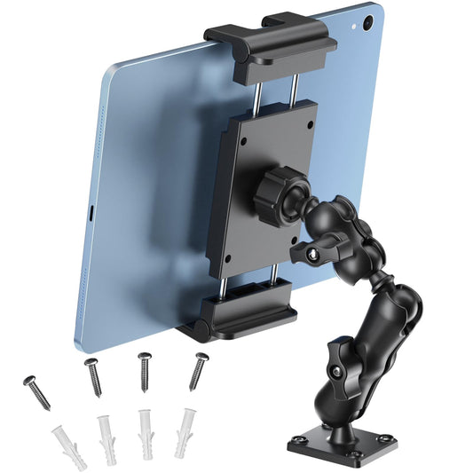PLDHPRO Tablet Mount for Truck, Heavy Duty Drill Base Tablet Holder for Car Dashboard, Adjustable 2-Stage Stand Compatible with iPad, Galaxy Tab/Z Fold, 5.5-14.6'' Phone Tab for Wall, Vehicle, Boat