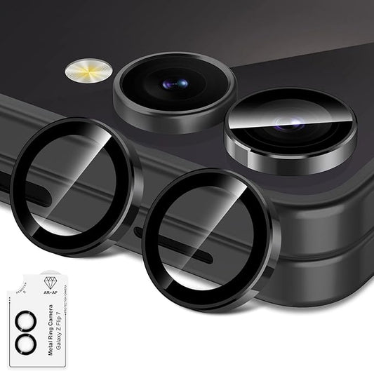 Avocase for Samsung Galaxy Z Flip 7 Camera Lens Protector, Individual Metal Ring Tempered Glass Lens Cover, [Strong Adsorption] Scratch Resistant Ultra-Thin HD Clear Lens Cover, 1 Set-Black Ring