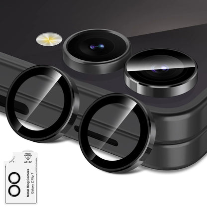 Avocase for Samsung Galaxy Z Flip 7 Camera Lens Protector, Individual Metal Ring Tempered Glass Lens Cover, [Strong Adsorption] Scratch Resistant Ultra-Thin HD Clear Lens Cover, 1 Set-Black Ring