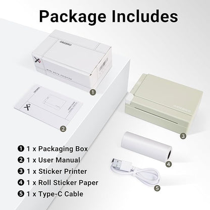 ORGBRO Sticker Printer Machine, X3 Mini Printer Print Pods Portable Thermal Inkless Sticker Maker, 3-Inch 300 DPI Bluetooth Pocket Printers for Smartphones, Notes, Journal, Photos, DIY, Kids Gift