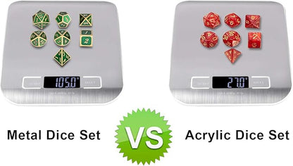Metal Dice Set D&D, DNDND 7 Die Green DND Dice with Metal Case for Dungeons and Dragons Role Playing Game and Tabletop Games (Gold Number with Enamel Green)