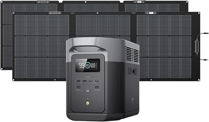 EF ECOFLOW Solar Generator Delta 2 Max 2048Wh with 2x160W Solar Panel, 2400W Portable Power Station LFP Battery, Up to 3400W AC Output, AC + Solar Fast Dual Charging 0-100% in 1 Hr for Camping RV