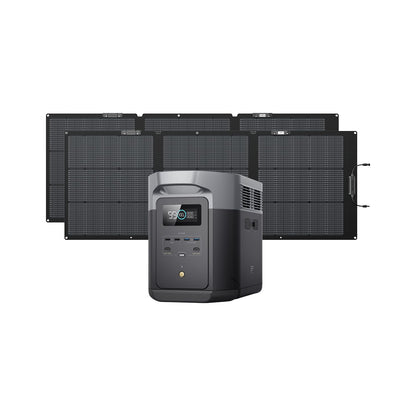 EF ECOFLOW Solar Generator Delta 2 Max 2048Wh with 2x160W Solar Panel, 2400W Portable Power Station LFP Battery, Up to 3400W AC Output, AC + Solar Fast Dual Charging 0-100% in 1 Hr for Camping RV
