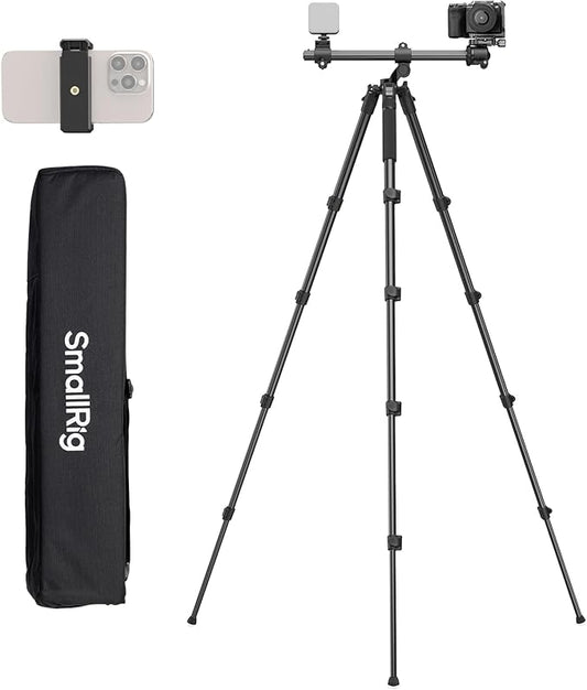 SmallRig CT25 64.5"/164cm Horizontal Overhead Tripod for Camera with Smartphone Holder & Carrying Bag, 22lb Max Load Aluminum Horizontal Camera Tripod for Overhead Shots