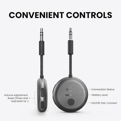 Avantree SoundJet R1 – Airplane Bluetooth Adapter for Headphones & AirPods, aptX Adaptive, Qualcomm Chipset, 20H Battery, Wireless Audio Transmitter for in-Flight Travel Essentials - Metallic Black