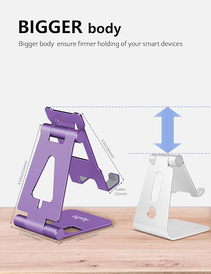 Cell Phone Stand for Desk, Adjustable Desktop Phone Holder Stand, Foldable Moblie Phone Dock for iPhone 15 14 13 12 11 Pro Xs Max Xr X 8 7 6 5 5s SE Nintendo Switch All Phones, Purple