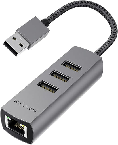 USB-C to Ethernet Adapter, WALNEW USBC to RJ45 LAN Adapter, Gigabit Cat Network Cable Converter to Type C Thunderbolt 3 for Mac,MacBook Pro/Air,Samsung Galaxy Tab (Ehternet+USB-A Port, USB-A)