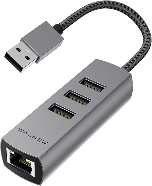 USB-C to Ethernet Adapter, WALNEW USBC to RJ45 LAN Adapter, Gigabit Cat Network Cable Converter to Type C Thunderbolt 3 for Mac,MacBook Pro/Air,Samsung Galaxy Tab (Ehternet+USB-A Port, USB-A)