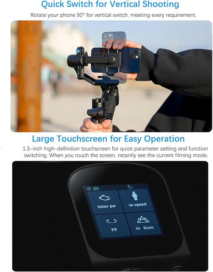 FeiyuTech Scorp MINI 3 Gimbal Stabilizer for iPhone, 3-Axis Smartphone Gimbal Built-in AI Tracking Module,Phone Gimbal with Cooling Fan and Integrated Grip Design, Touch Screen, 2KG(4.41lb) Payload