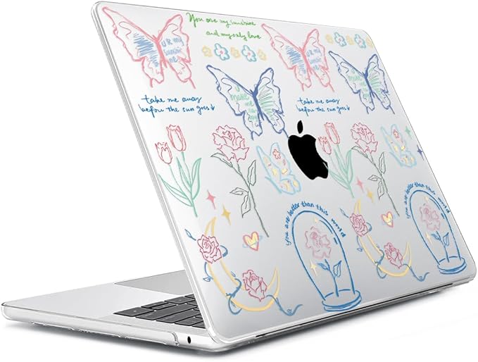 Compatible with MacBook Air 13.6 inch Case 2025 2024 2023 2022 Release M4 A3240 M3 A3113 M2 A2681 with Touch ID, Plastic Hard Shell Case&Keyboard Cover&Screen Film&Webcam Cover, Line Flower