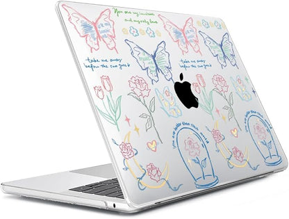 Compatible with MacBook Air 13.6 inch Case 2025 2024 2023 2022 Release M4 A3240 M3 A3113 M2 A2681 with Touch ID, Plastic Hard Shell Case&Keyboard Cover&Screen Film&Webcam Cover, Line Flower