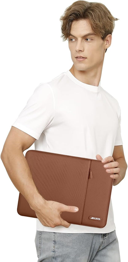 MOSISO Laptop Case 13.3 inch, 13-13.3 inch Laptop Sleeve Compatible with MacBook Air/Pro 13 / Pro 14, HP Dell ASUS Lenovo Notebook, Polyester Vertical Computer Sleeve Bag with Pocket, Caramel Brown