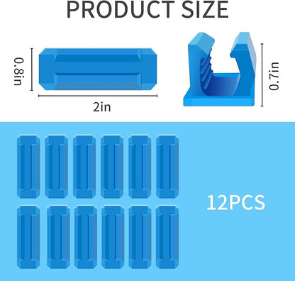 12 Pack Pen Holder for Desk, Silicone Pencil Holder with 12 Extra Adhesive Stickers, Adhesive Pen Holder & Marker Clip for Classroom Office Desk or Any Surface, Teacher Accessories Supplies (Blue)