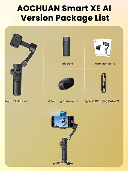 XE AI Version,Gimbal Stabilizer for Smartphone,NO APP AI Tracking, Gesture Control,360°Inception Gimbal with TikTok YouTube,3-Axis Foldable Handheld Tripod for iPhone& Android,Black