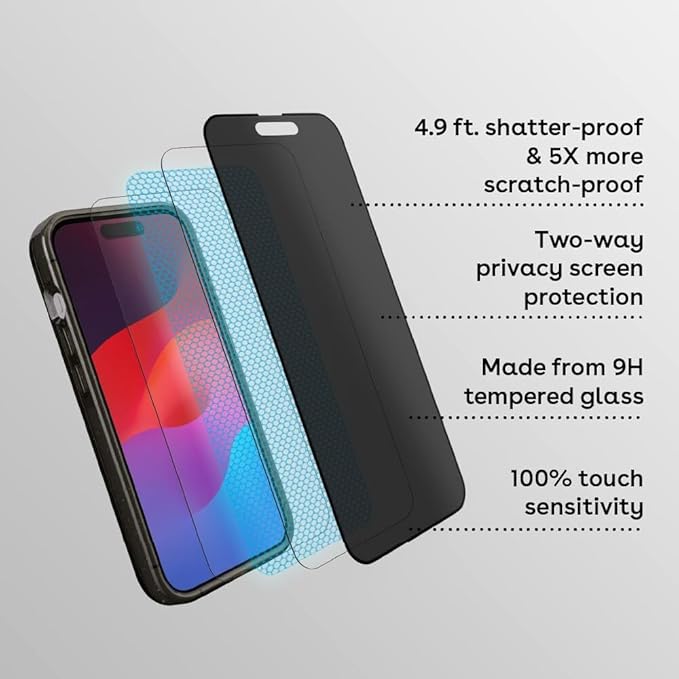 CASETiFY Impact Privacy Screen Protector [Strengthened 9H aluminosilicate glass, applicator included] for iPhone 16 Pro Max