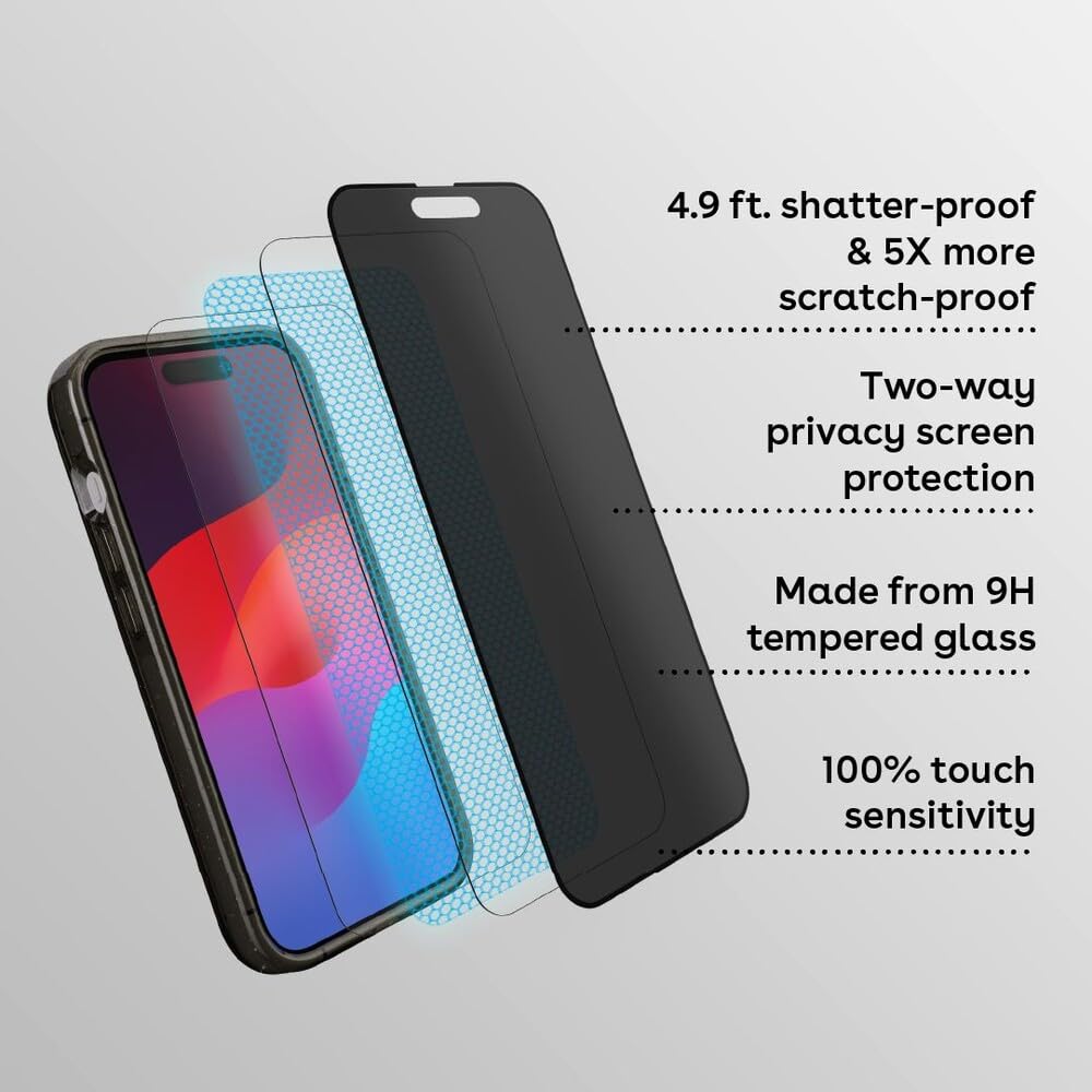CASETiFY Impact Privacy Screen Protector [Strengthened 9H aluminosilicate glass, applicator included] for iPhone 16