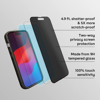 CASETiFY Impact Privacy Screen Protector [Strengthened 9H aluminosilicate glass, applicator included] for iPhone 16