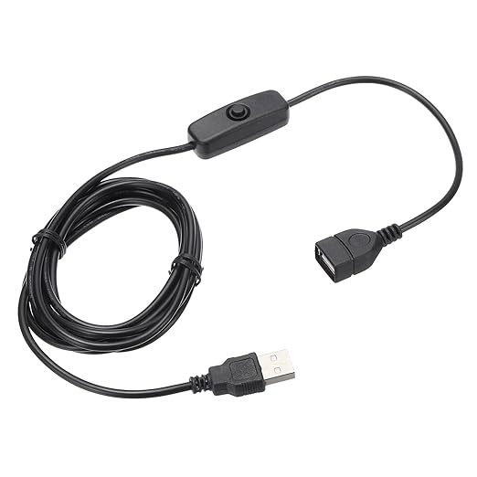 MECCANIXITY USB Extension Cable with ON/Off Button Switch 2m USB Male to Female Extension Cord for Desk Lamp Fan LED Light Strip Black Pack of 2