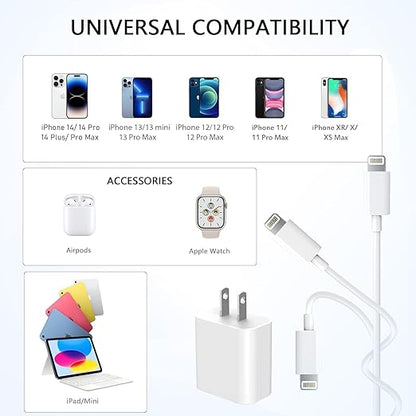 for iPhone Charger Fast Charging, 3Pack USB C Charger Block with USB C to Lightning Cable Cord, Type C Fast Charging Block Compatible with iPhone 14 Pro Max/14 Plus/13/13 Mini/12/11/XS Max/XR/X/8/7/SE